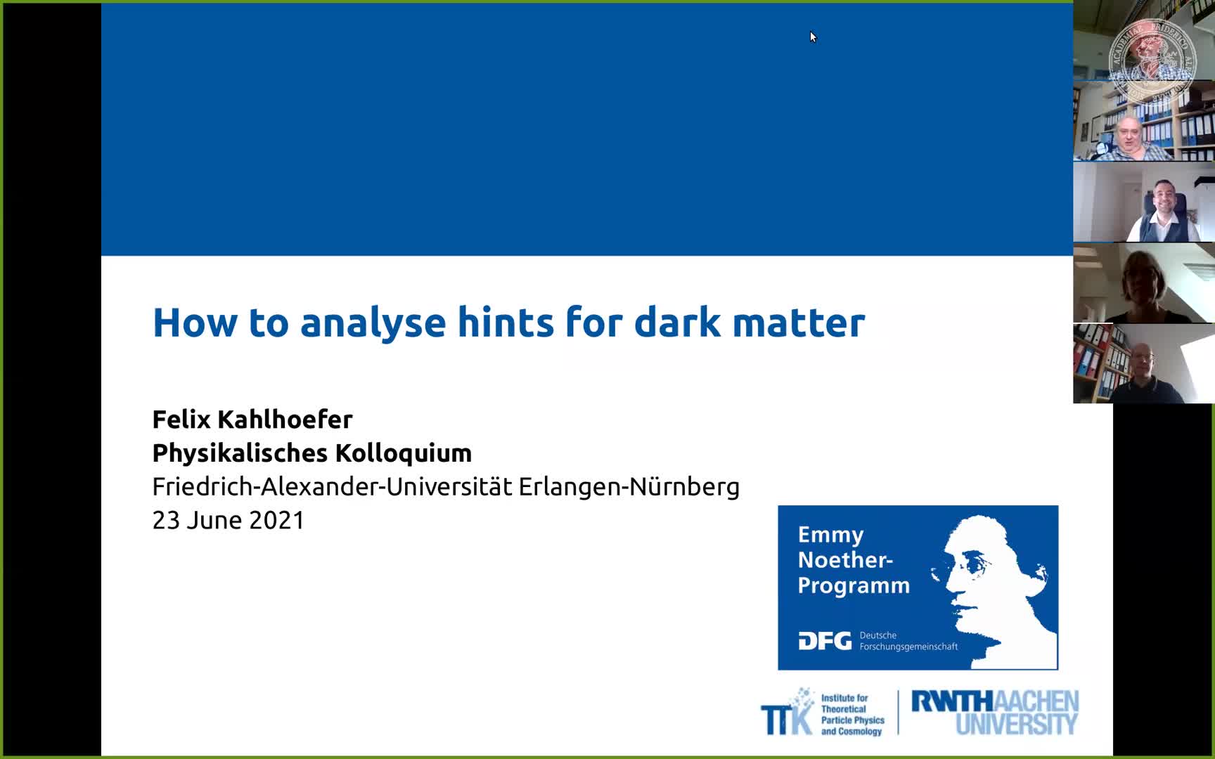 Felix Kahlhoefer, RWTH Aachen: How to analyse hints for dark matter preview image