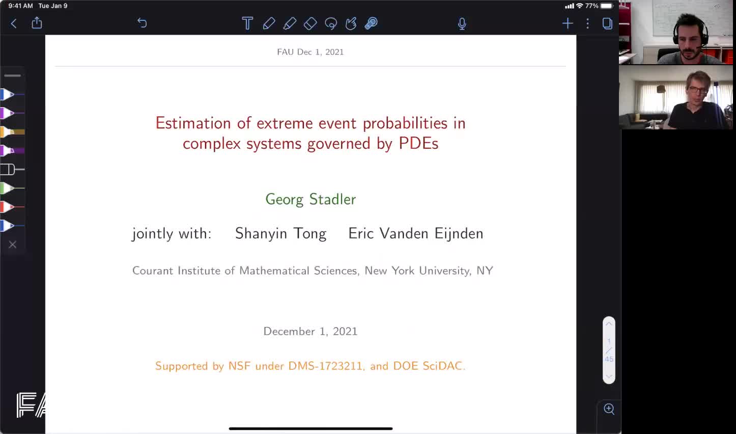 Estimation of extreme event probabilities in systems governed by PDEs (G. Stadler, Courant Institute, NYU) preview image