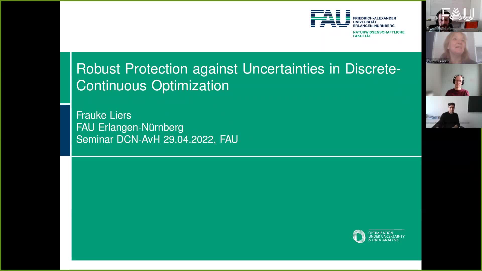Robust Protection against Uncertainties in Discrete-Continuous Optimization (Frauke Liers, FAU) preview image