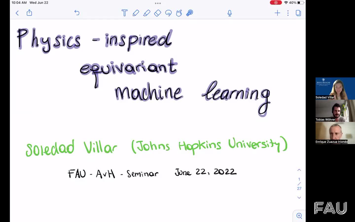 Physics-inspired equivariant machine learning (S. Villard, Johns Hopkins University) preview image